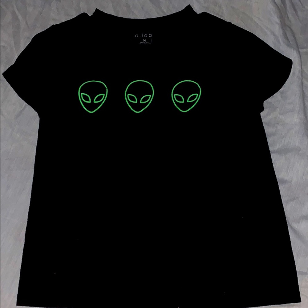 Green glow in the dark alien tee